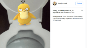 Pokemon GO character Psyduck on toilet