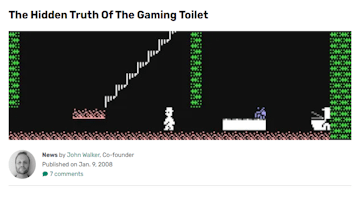 8 bit character next to pixelated toilet
