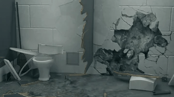 screenshot of Control, a pair of destroyed toilets