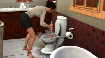 Sims unclogging toilet screenshot